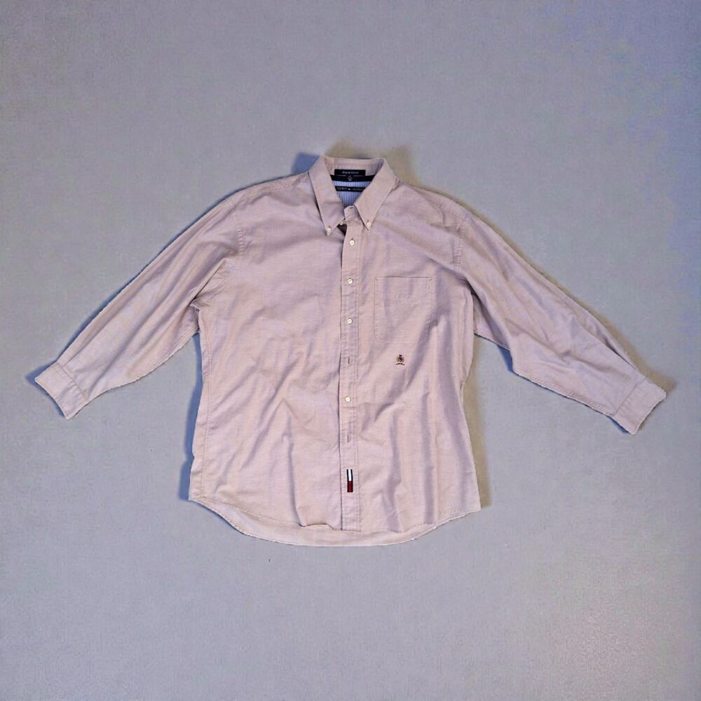 TOMMY HILFIGER Men's Size 17 Original Oxford XL Classic Beige Button Down Shirt